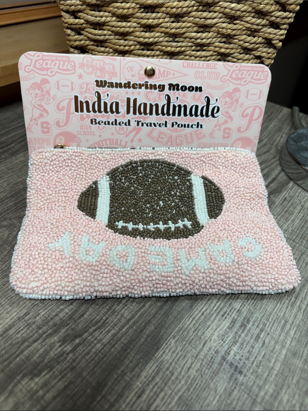 🍄5 for $35🍄 Wandering Moon Beaded 'Game Day' Travel Pouch—Flawed